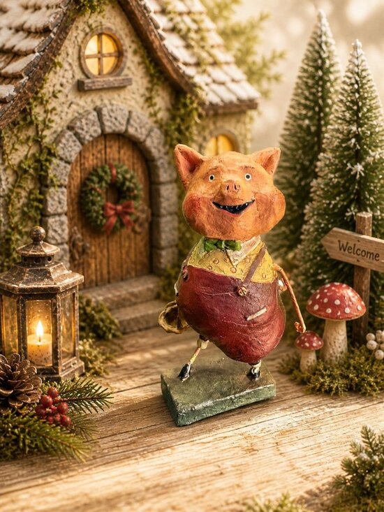Lori Mitchell Other - Lori Mitchell Three Little Pigs Figure Folk Art Resin Paper Pulp 6 1/4" Repair
